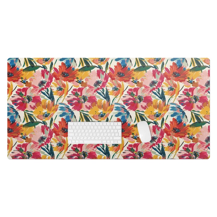 Irodai asztal alátét, Wallfluent, Absztrakt virágmintás, Narancssárga, 120x60 cm, 010250300030100282793