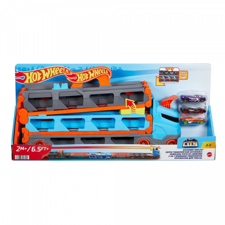 Transporter de curse Hot Wheels 2in1, 1,8m, include 3 masinute