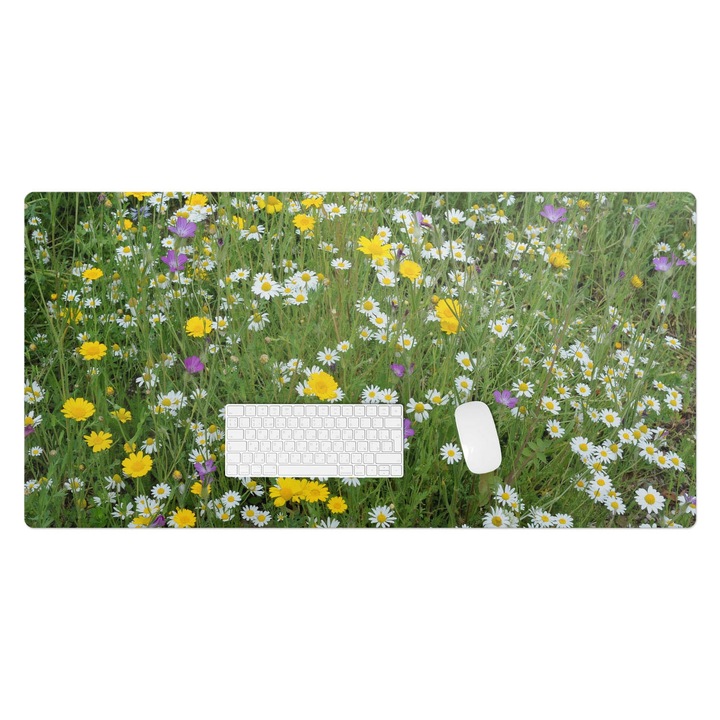 Mapa pentru birou, Wallfluent, Pajiste inflorita, Verde, 120x60 cm, 010250300030100282855