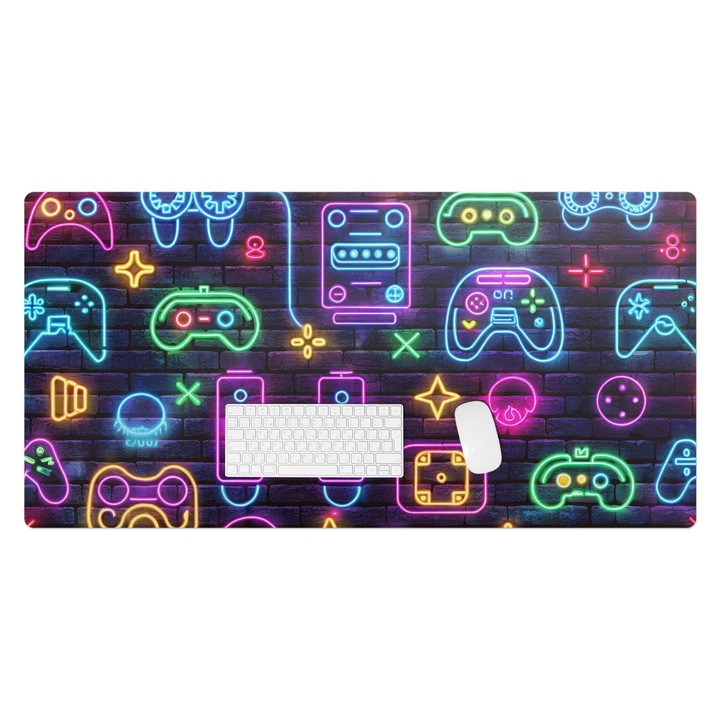 Mapa de birou, Wallfluent, Controlere de joc neon, Violet, 120x60 cm, 010250300030100282900