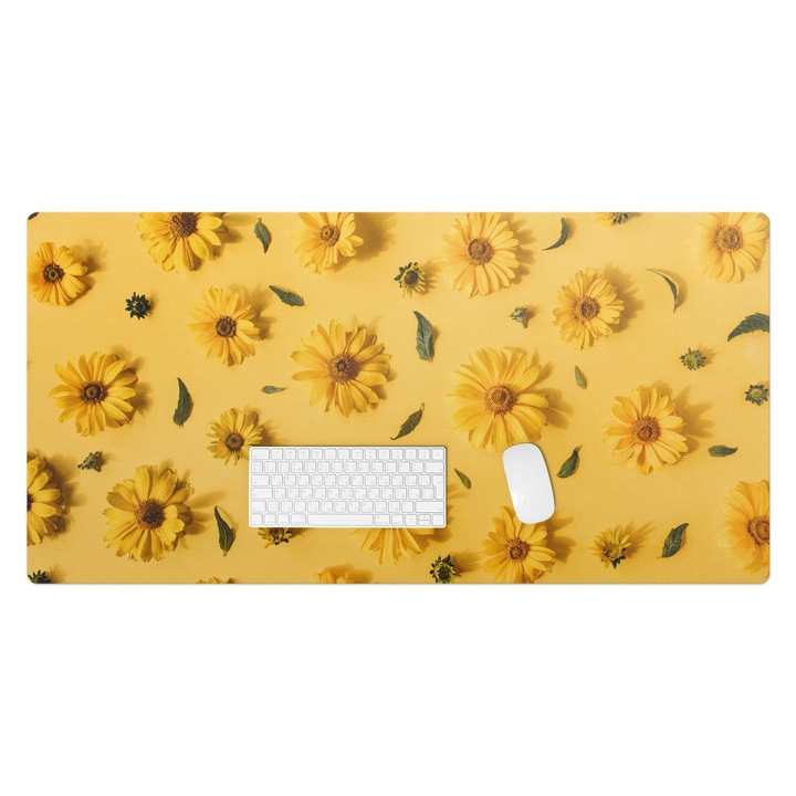 Mapa pentru birou, Wallfluent, Flori pe fundal, Galben, 120x60 cm, 010250300030100282838