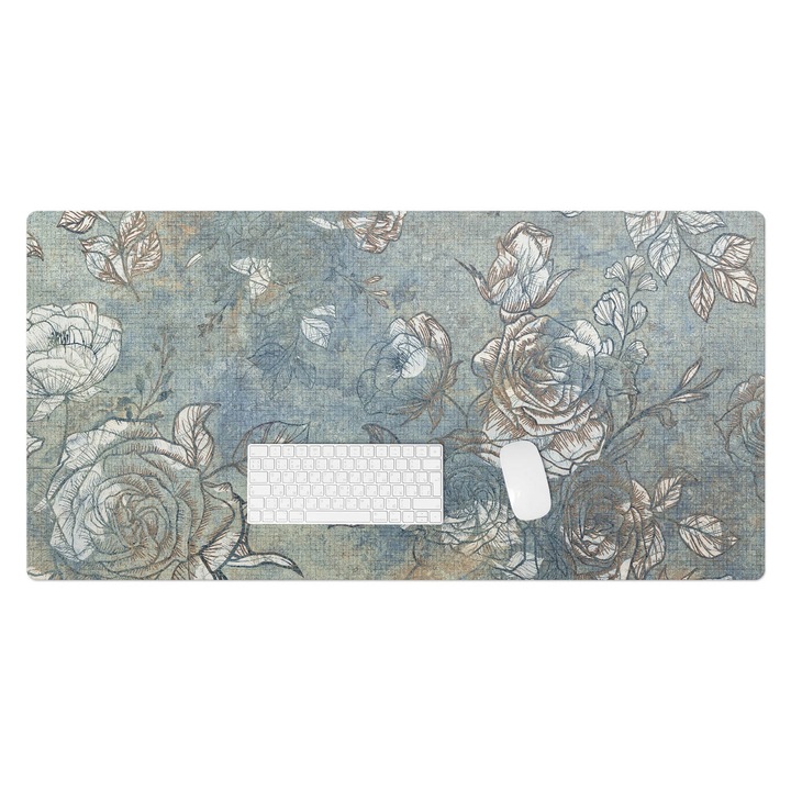 Mapa pentru birou, Wallfluent, Model vintage floral, Albastru, 120x60 cm, 010250300030100282775