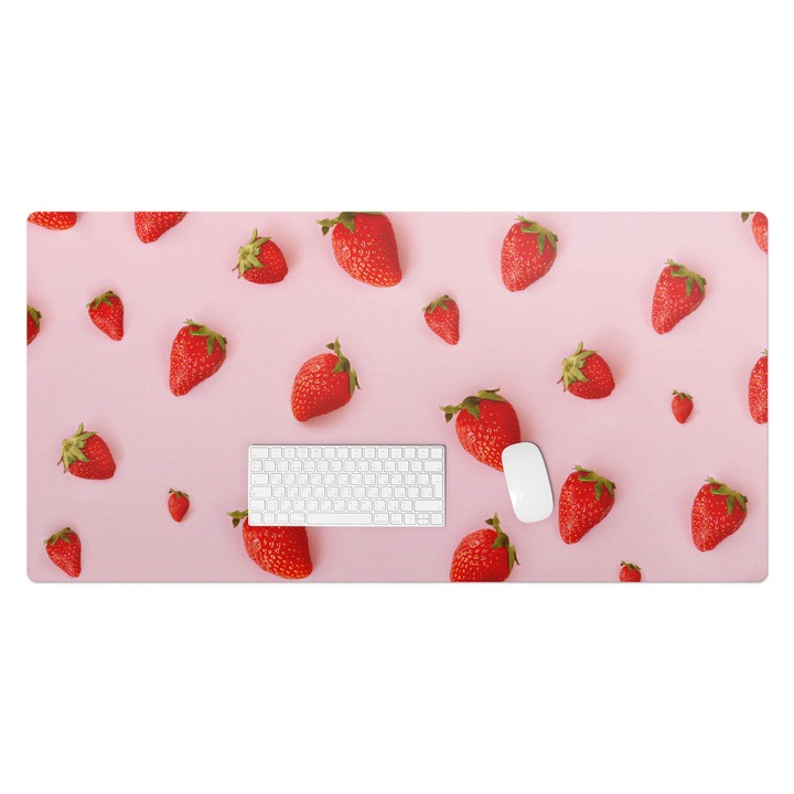 Mapa protectie birou, Wallfluent, Capsuni pe un fundal pastel, Rosu, 120x60 cm, 010250300030100282829