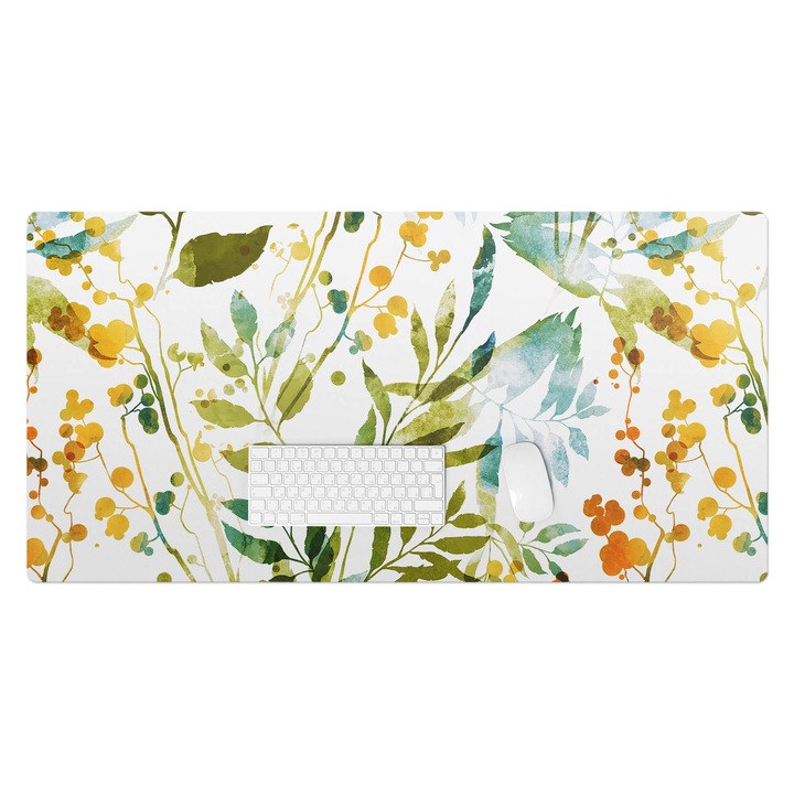 Mapa protectie birou, Wallfluent, Acuarela lunca de frunze, Verde, 120x60 cm, 010250300030100282885