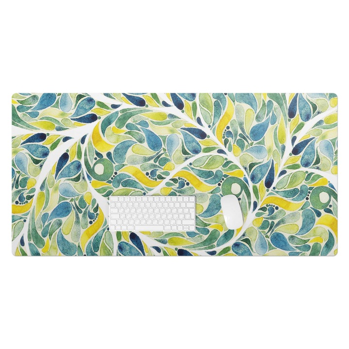 Mapa pentru birou, Wallfluent, Frunza abstracta, Verde, 120x60 cm, 010250300030100282799