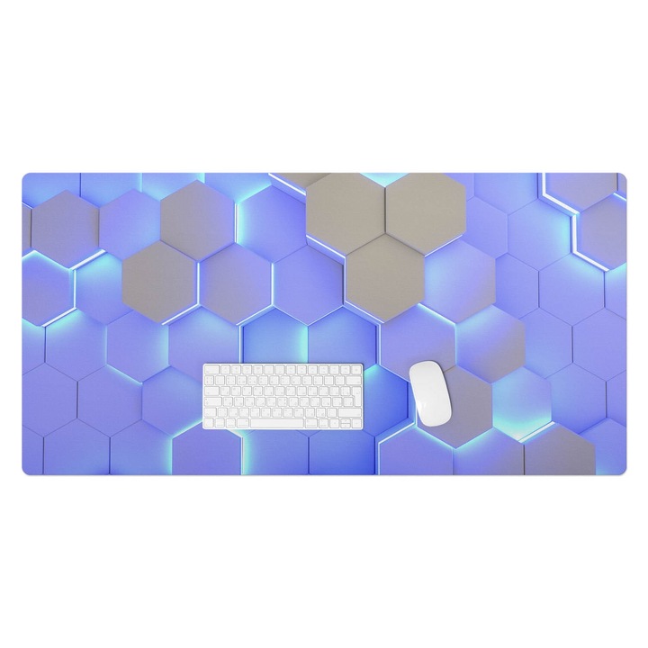 Mapa pentru birou, Wallfluent, Hexagoane iluminate, Albastru, 120x60 cm, 010250300030100282887