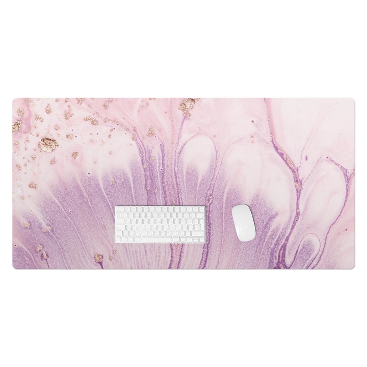 Mapa de birou, Wallfluent, Model floral din marmura, Roz, 120x60 cm, 010250300030100282844