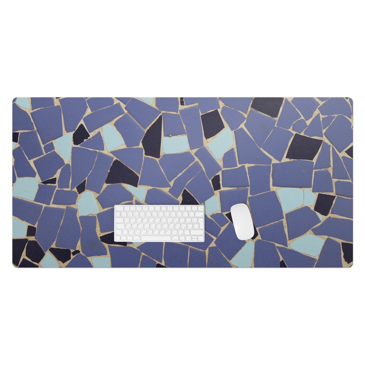 Mapa de birou, Wallfluent, Mozaic geometric, Albastru, 120x60 cm, 010250300030100282828