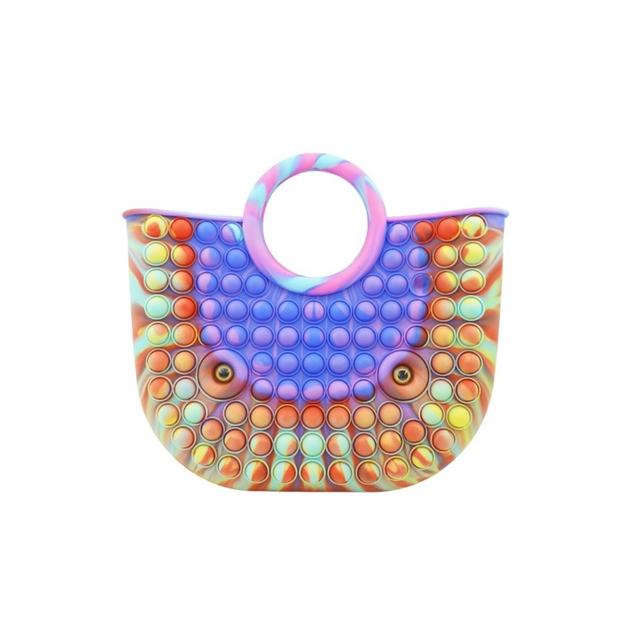 Cyrax szilikon stresszoldó játék, Pop It Now And Flip It, Nagy táska, 28 cm, Többszínű, V5