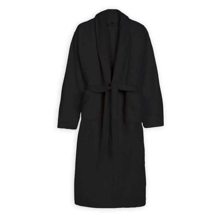 Hotel és SPA fürdőköpeny kimonó gallérral velúr 100% pamut, unisex XL/XXL, 420 gramm/nm, fekete