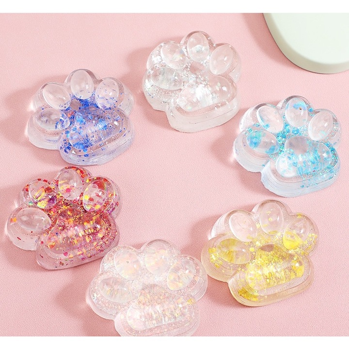 Antistress Squishy Játék, Cyrax, Lassú Visszaállással, Squeeze Pinch Family, Macskamancs Modell, 6.5 x 7 cm, Tpr-ből, 4-6 Éveseknek, 4-es Csillogó Modell, Átlátszó