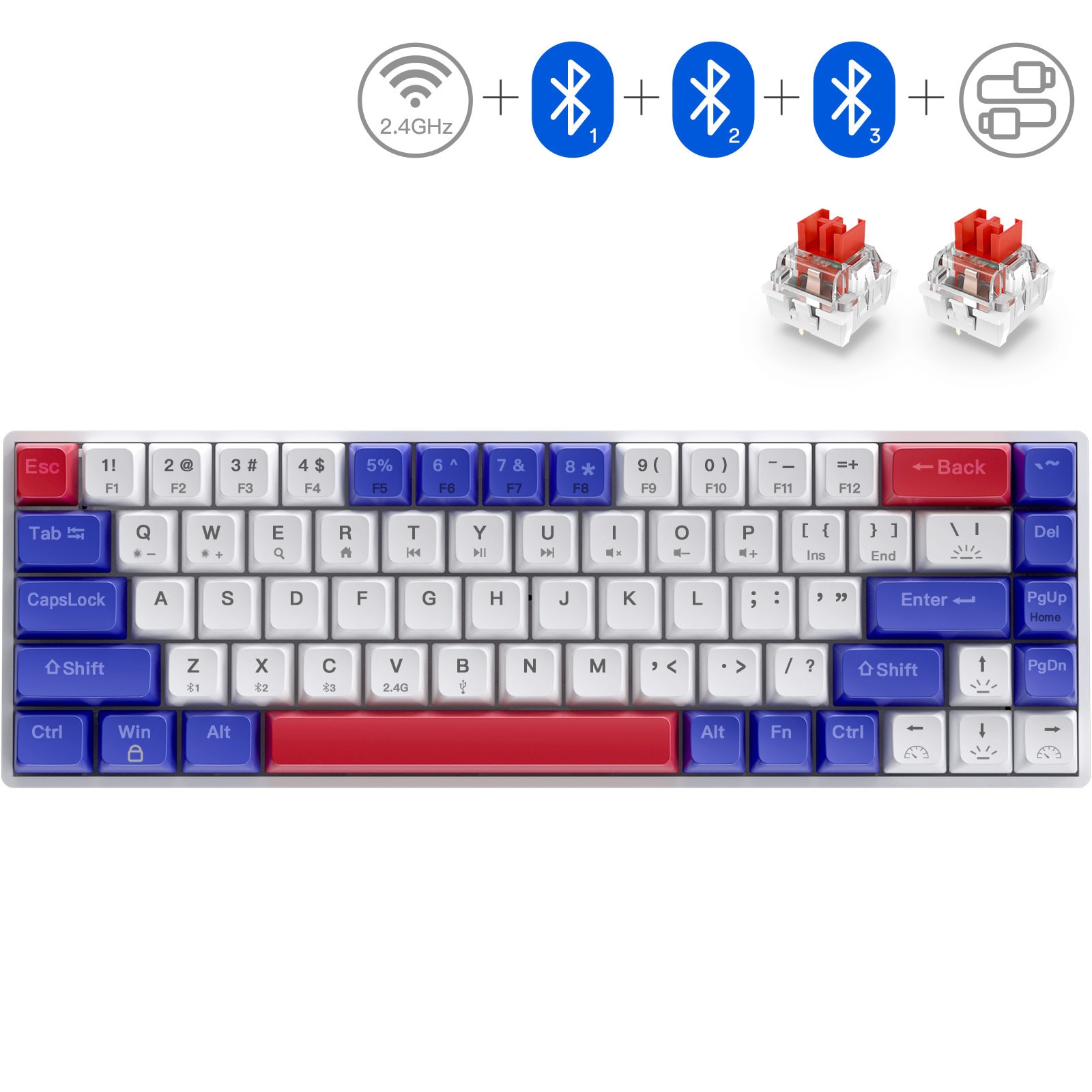 Tastatura mecanica Jormftte 64 taste, iluminare alba, design