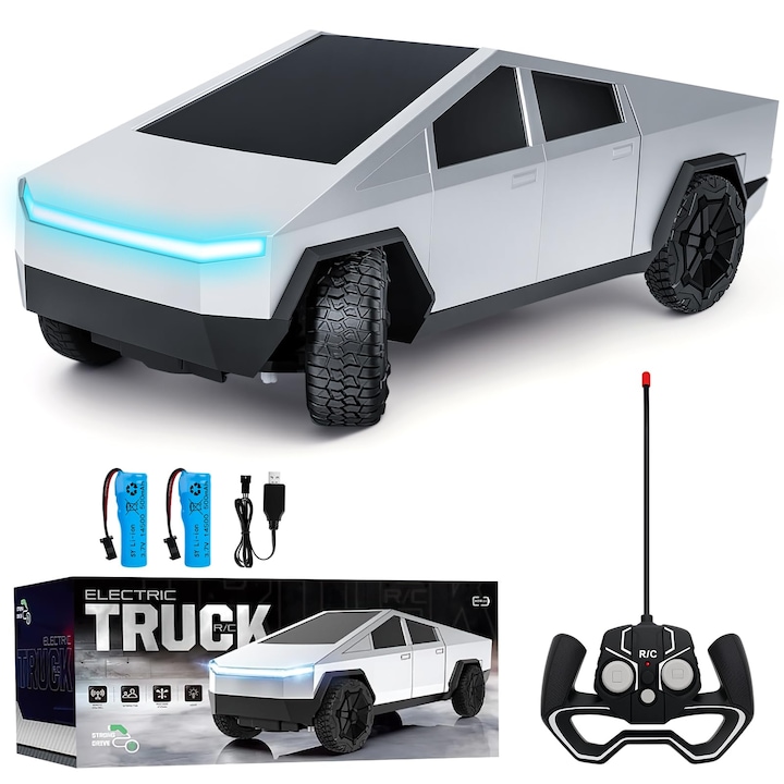 Играчка кола Cyber Truck, LYCENXI, 1:16, сребриста, комплект с дистанционно управление и батерия, 25x10x9 см