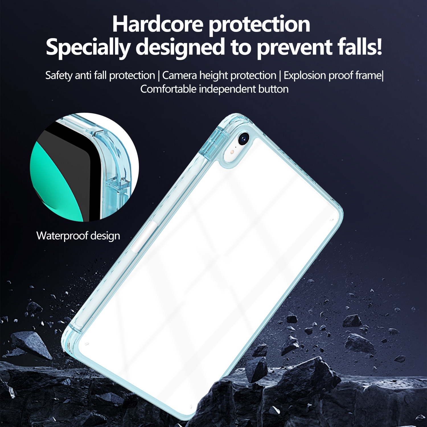 Husa tableta compatibila cu iPad Air 13 / Pro 12.9, plastic Hybrid TPU, Slot pentru pix, Albastru deschis