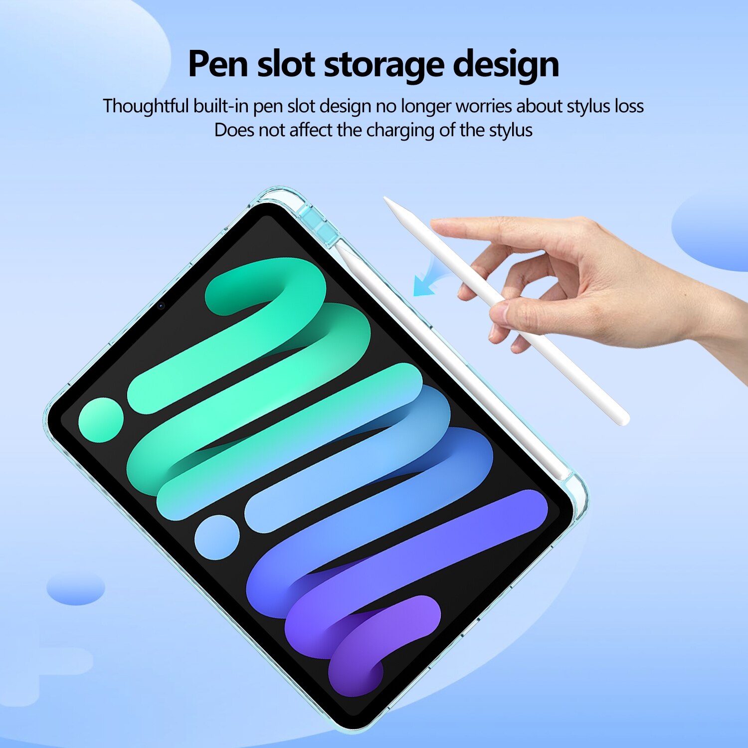 Husa tableta compatibila cu iPad Air 13 / Pro 12.9, plastic Hybrid TPU, Slot pentru pix, Albastru deschis