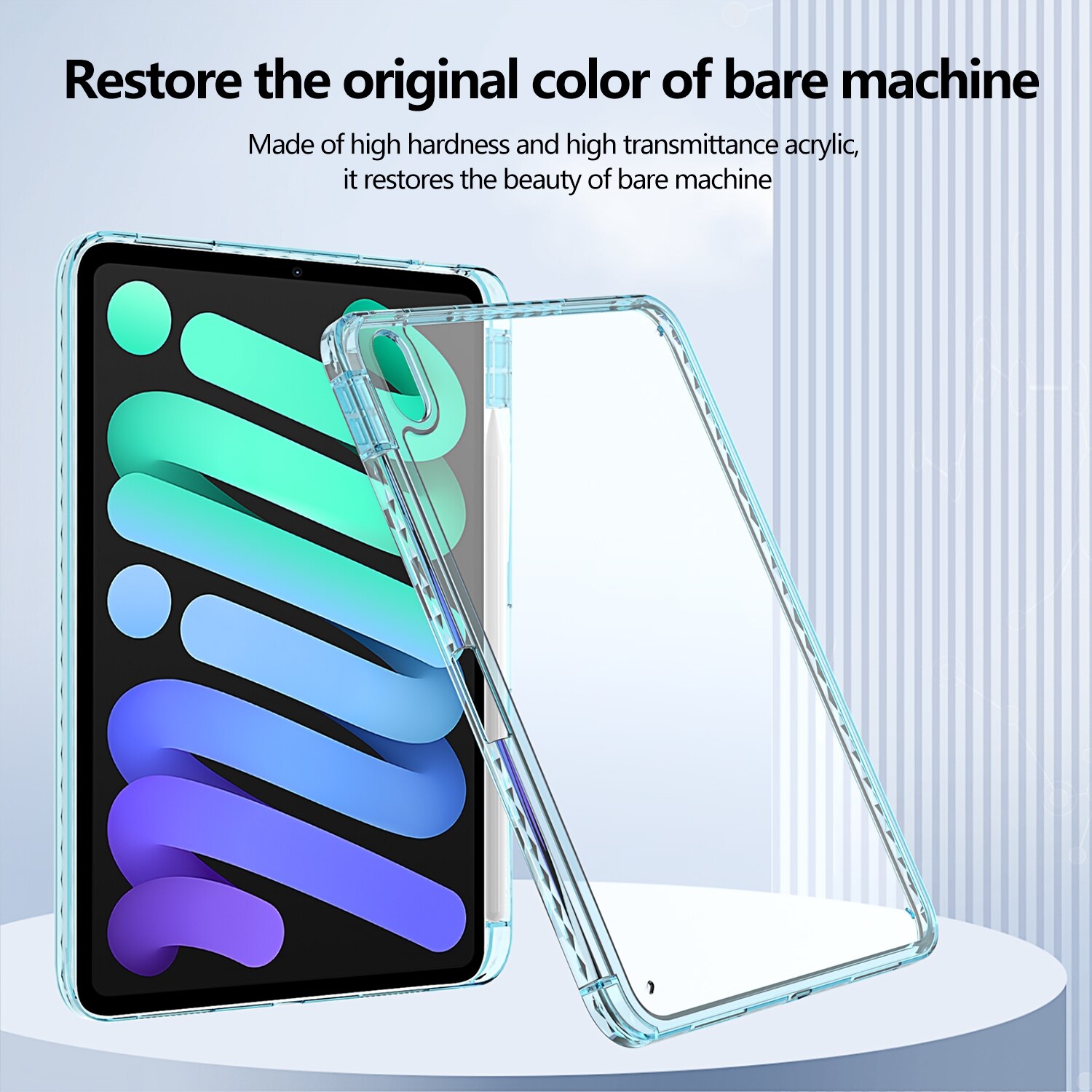 Husa tableta compatibila cu iPad Air 13 / Pro 12.9, plastic Hybrid TPU, Slot pentru pix, Albastru deschis