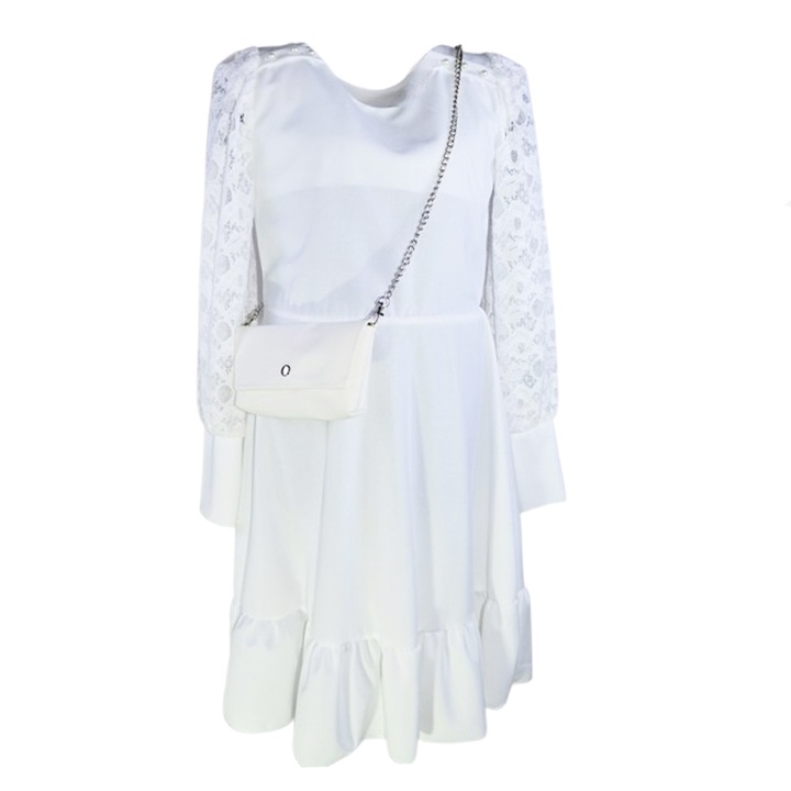 Elegáns ruha táskával lányoknak Mini Junior RCH-ELMJ3, Fehér 117044