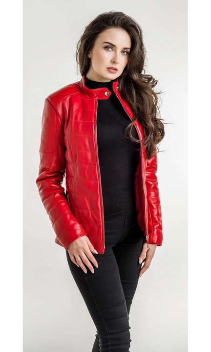 Geaca din piele naturala rosie Ariela, Rosu