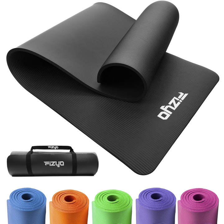 Fizyo edzőszőnyeg, 190 x 80 x 1,5 cm, párnázott, vízálló, tartós, hordozó fogantyúval, jógához, pilateshez, fitneszhez, gimnasztikához, fekete
