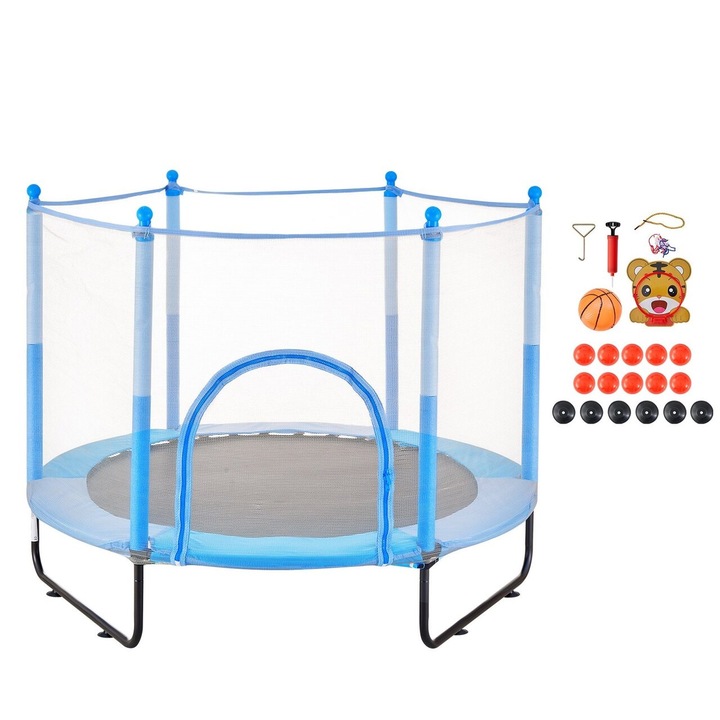 Gyermek trambulin külső hálóval, átmérő 1545 mm, max 120 kg, 36 rugó, Kék/Fekete, Játék kiegészítők