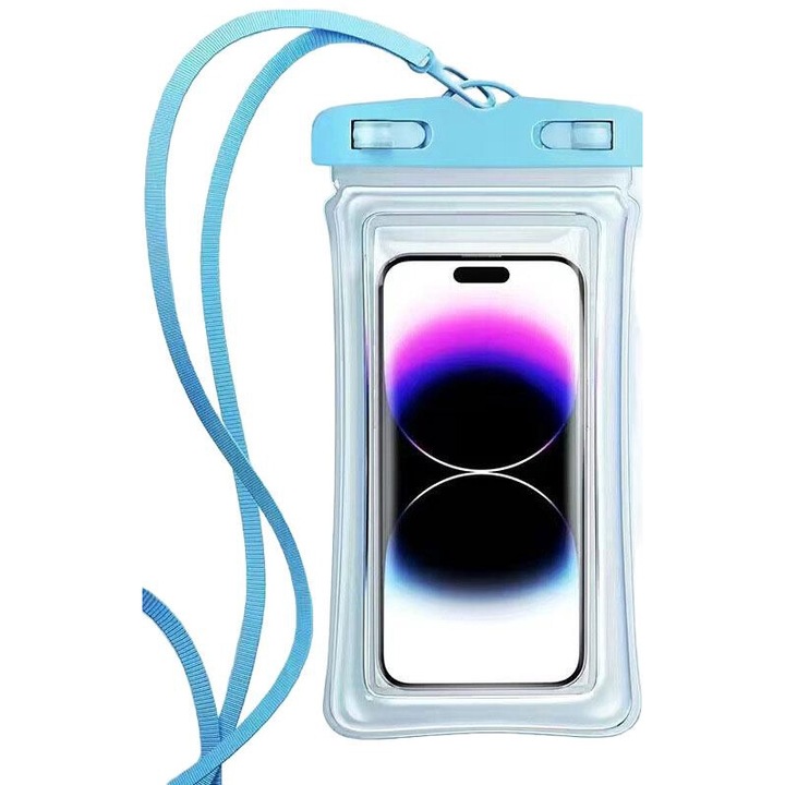 Husa telefon impermeabila PVC transparenta, Carcasa pentru telefon .universala, IPX8, albastru, 10.6x22cm