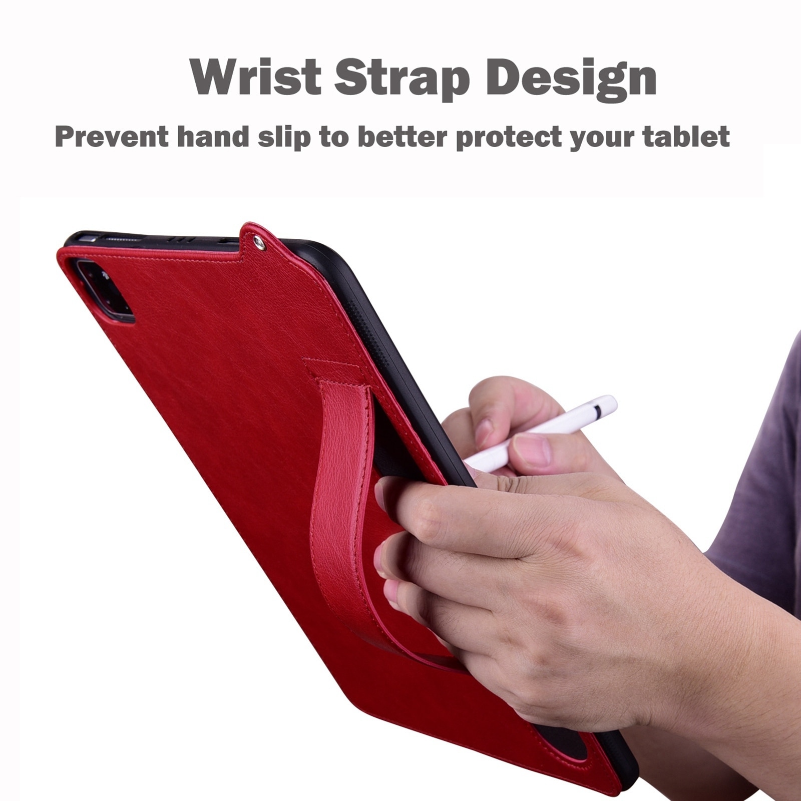 Husa tableta pentru Lenovo Tab P12 2023, piele TPU, spate cu curea de mana, rosu