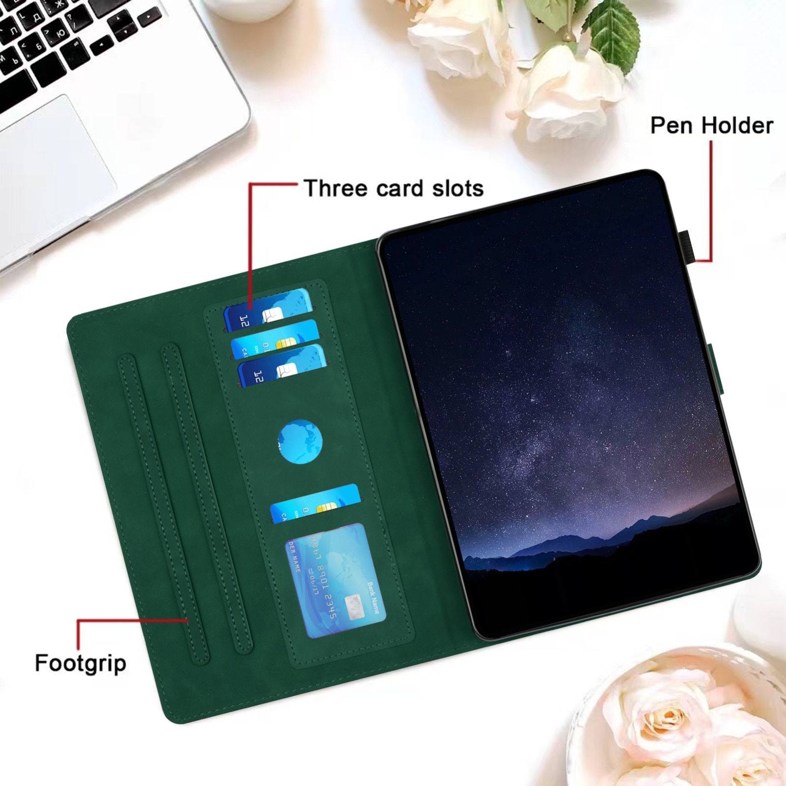 Husa tableta pentru Amazon Kindle Paperwhite 4 / 3 / 2 / 1, piele PU gravata cu model fagure, inteligenta, verde