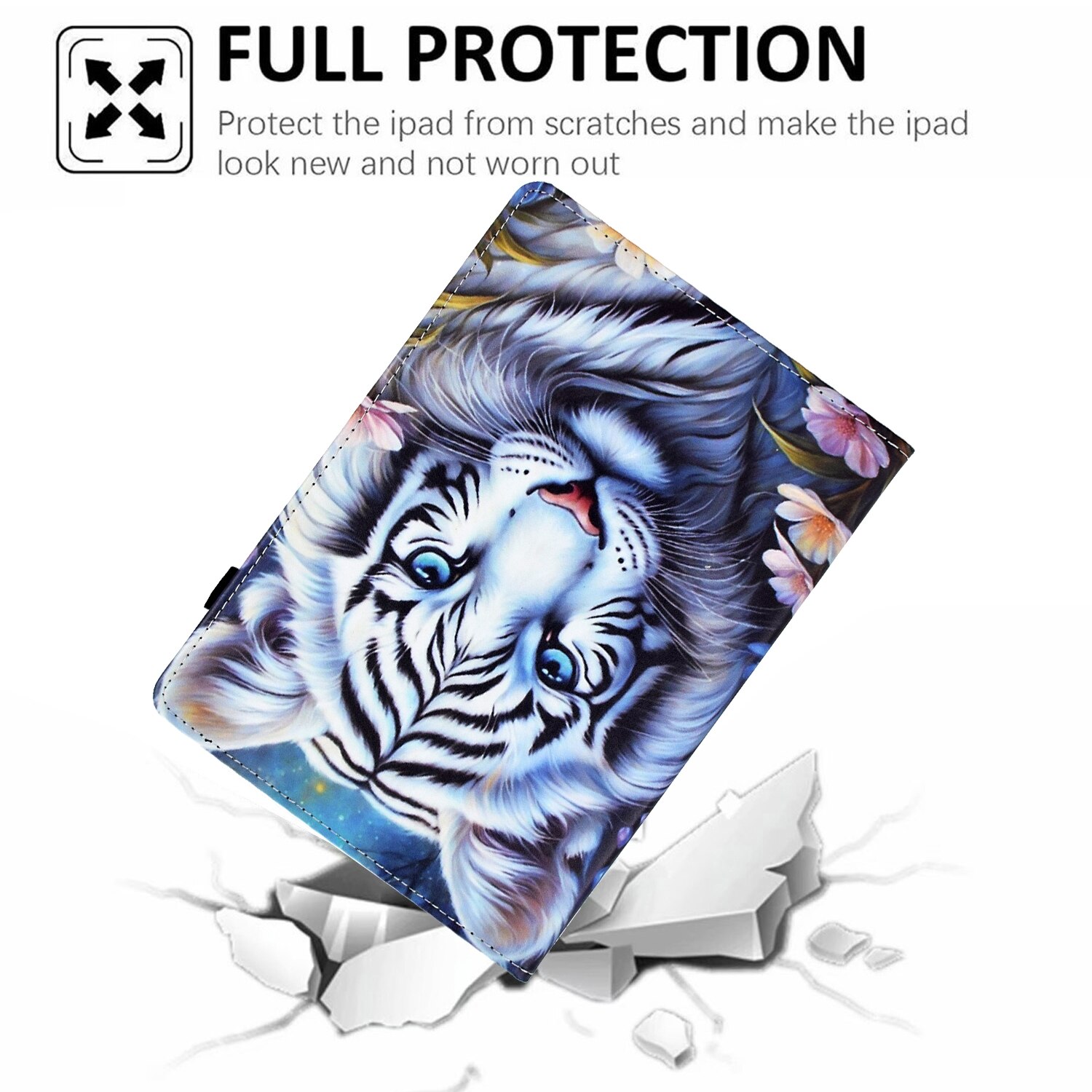Husa tableta compatibila cu iPad Pro 11, Model Pictat, Piele, Motiv Tigru Alb