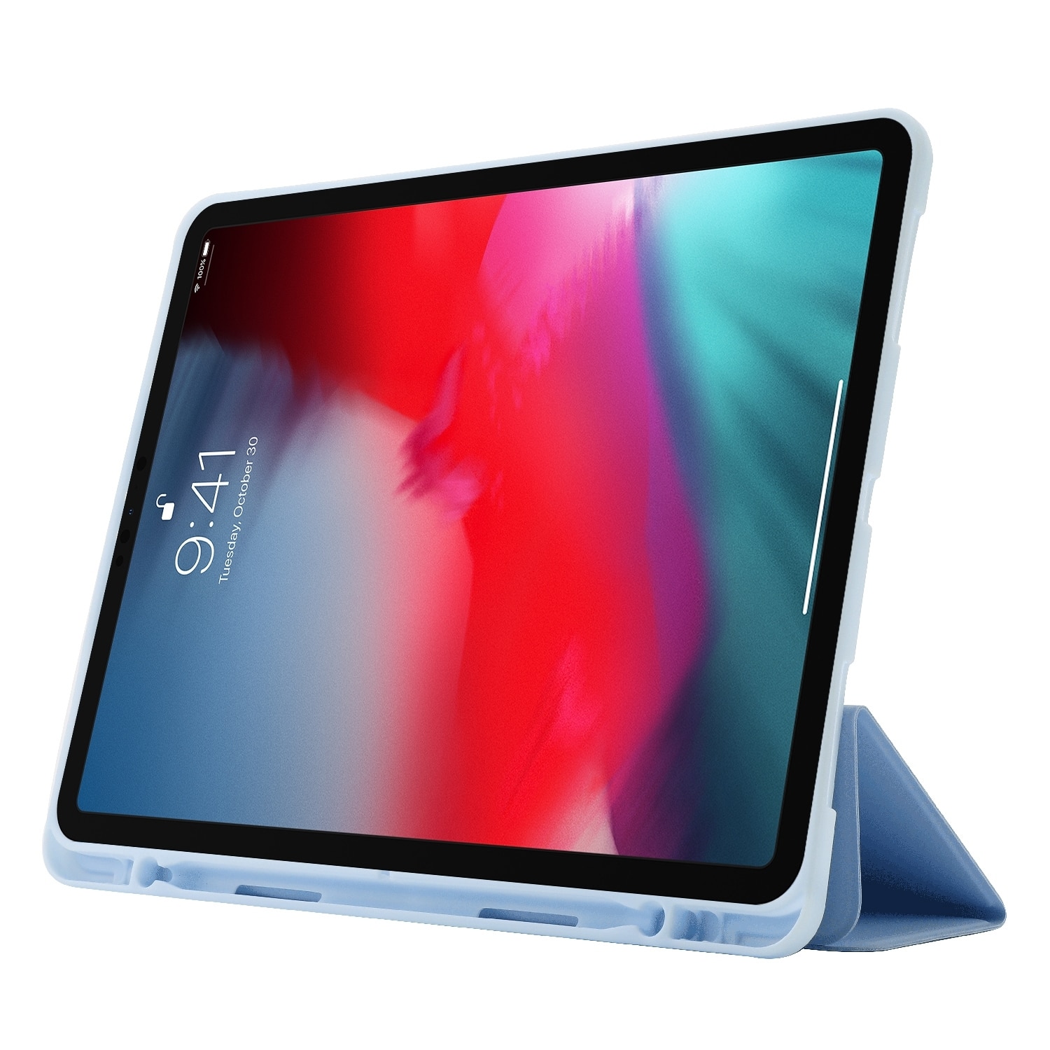 Husa tableta compatibila cu iPad Air 11, Piele cu aspect texturat, Tri-fold, Slot pentru pix, Albastru deschis)