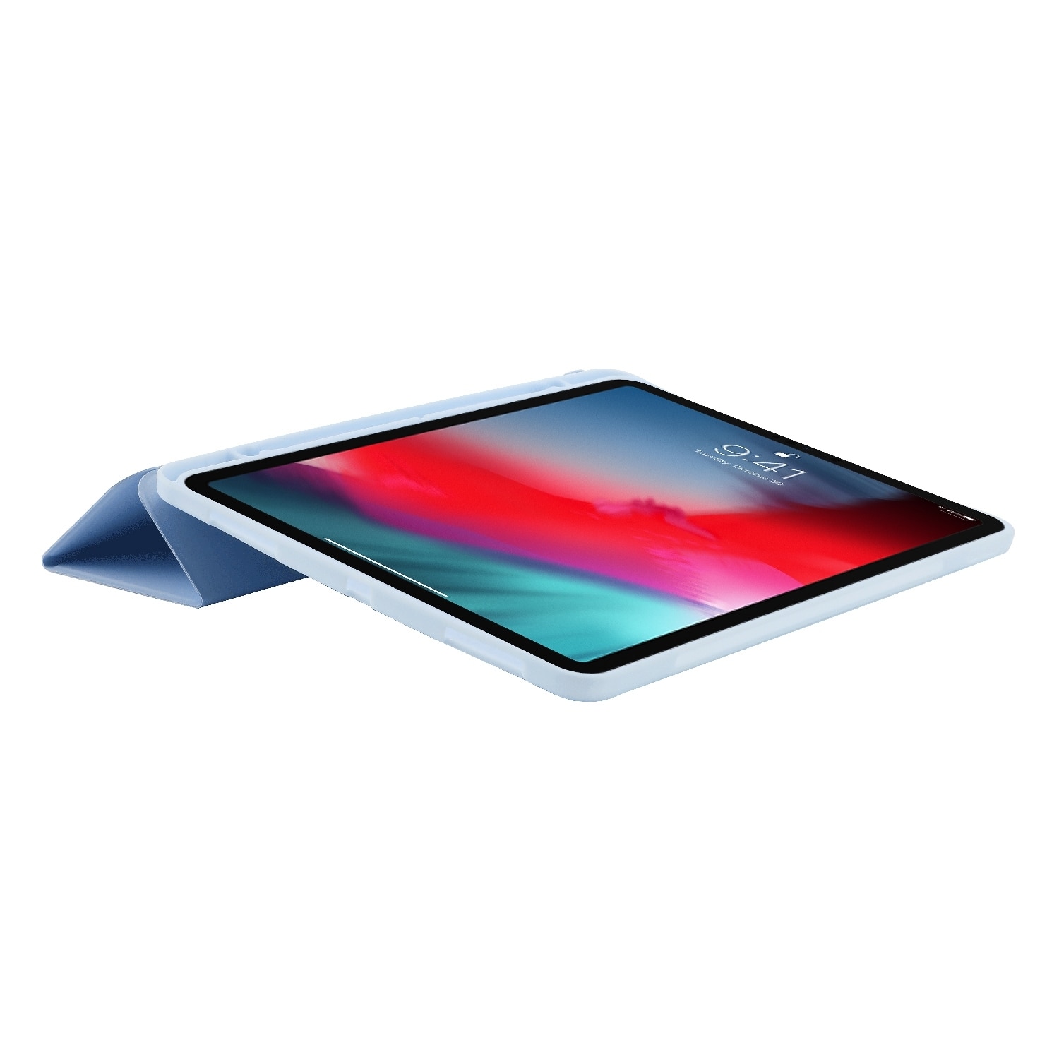 Husa tableta compatibila cu iPad Air 11, Piele cu aspect texturat, Tri-fold, Slot pentru pix, Albastru deschis)