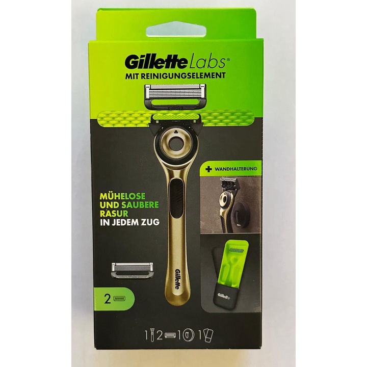 Gillette Labs Black & Gold borotva, 2 utántöltő, mágneses tartó, utazótáska