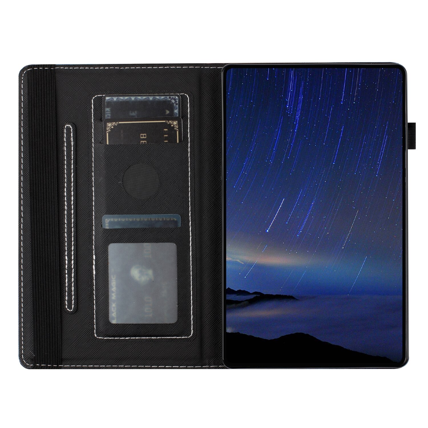 Husa tableta pentru Amazon Kindle Paperwhite 2 3 4, piele inteligenta cu textura fina, tip coasere, capac cu fata zambitoare, albastru inchis