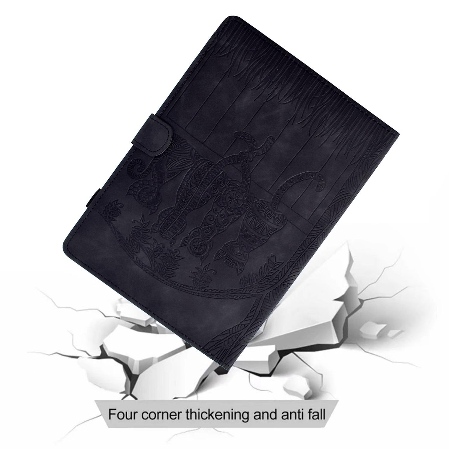 Husa tableta compatibila cu Samsung Galaxy Tab A 10.5 T590, piele gravata cu motive de pisici, inteligenta, neagra