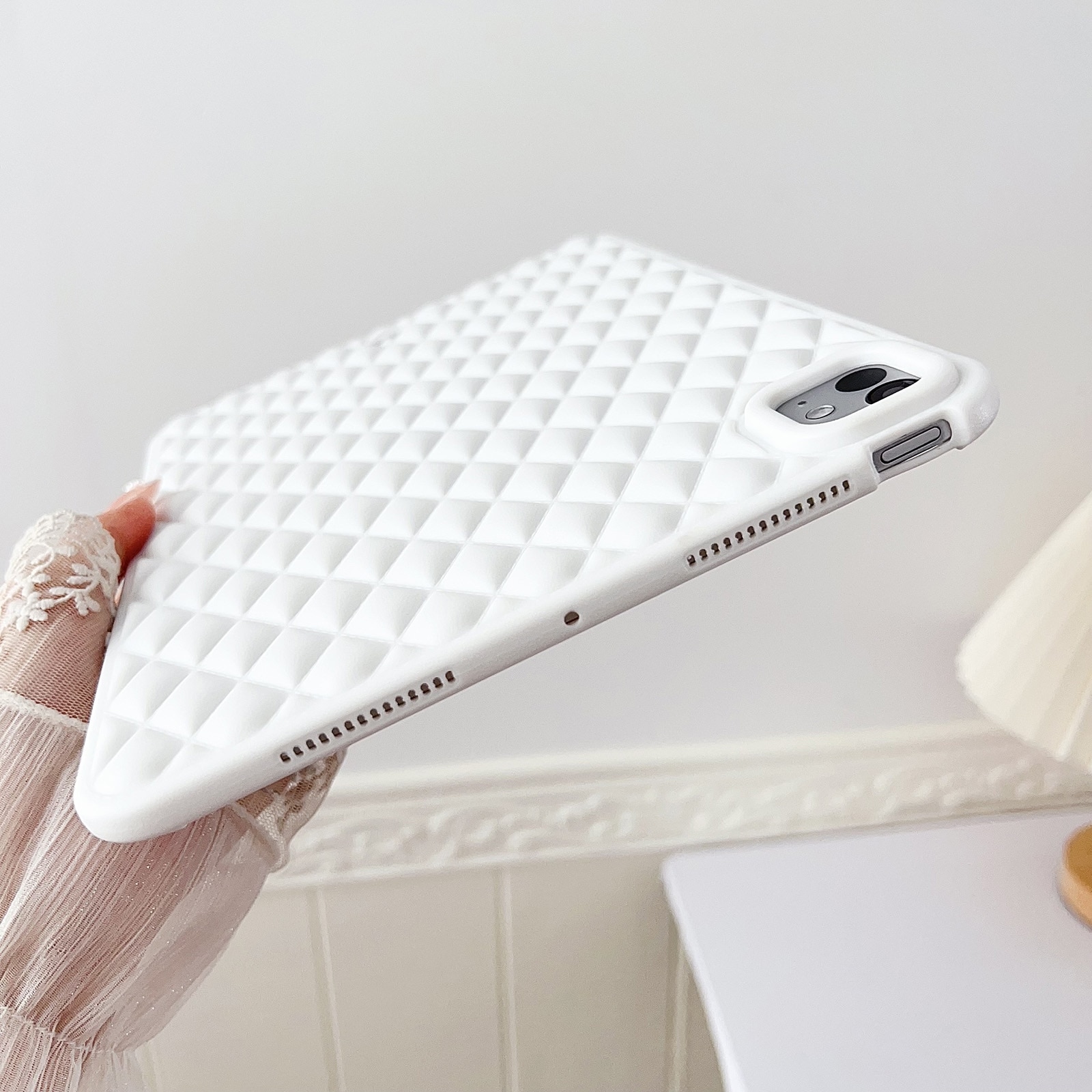 Husa tableta compatibila cu iPad Air 11 2024, Model diamant TPU, Alb