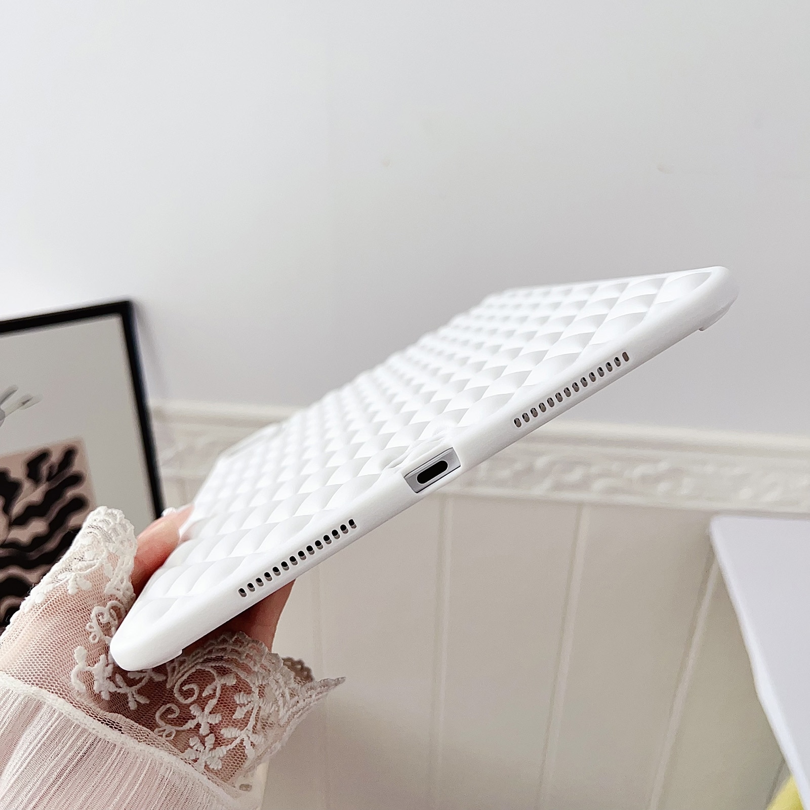 Husa tableta compatibila cu iPad Air 11 2024, Model diamant TPU, Alb