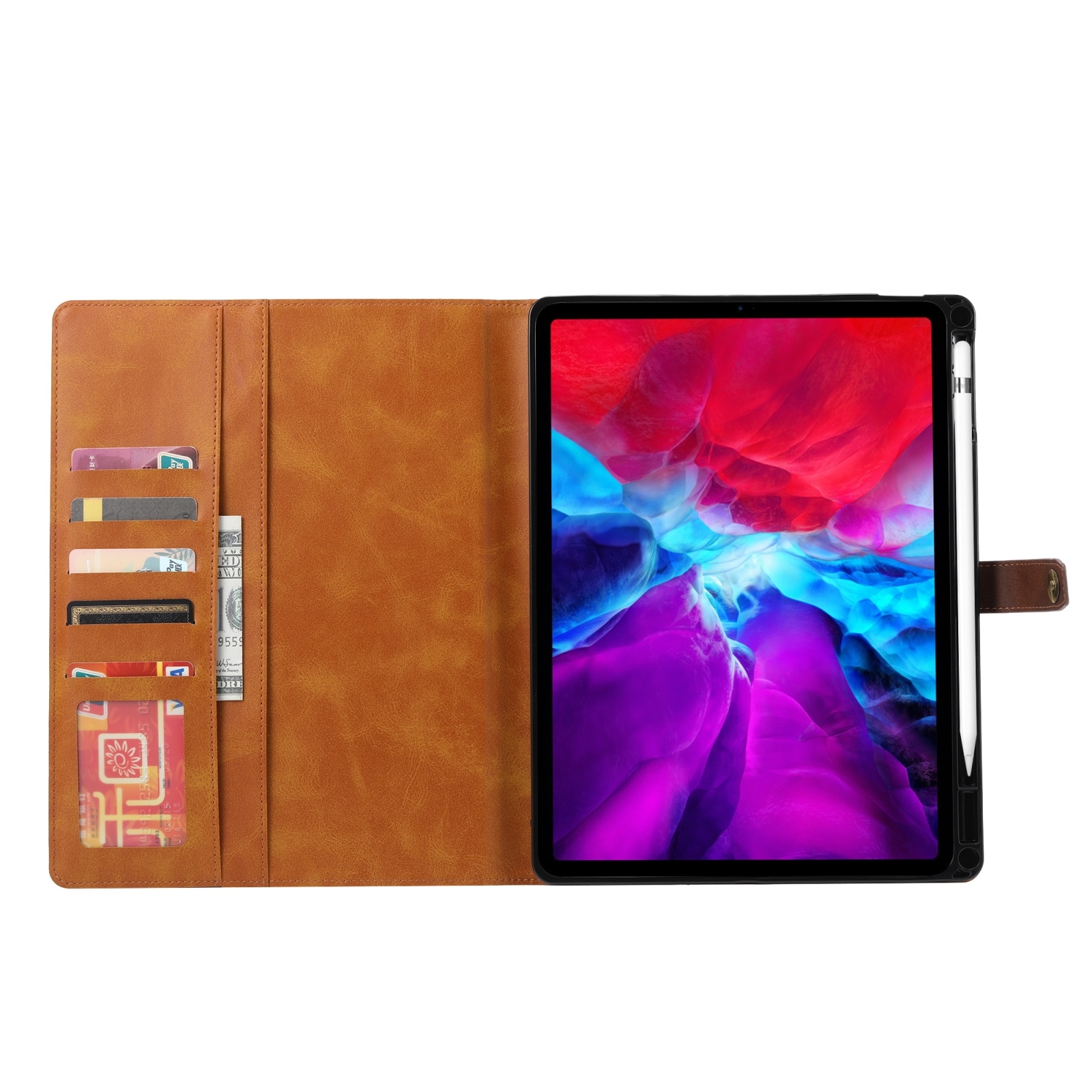 Husa tableta compatibila cu iPad Air 13 / iPad Pro 12.9, Textura piele de vitel, Capac pliabil dublu, Rosu