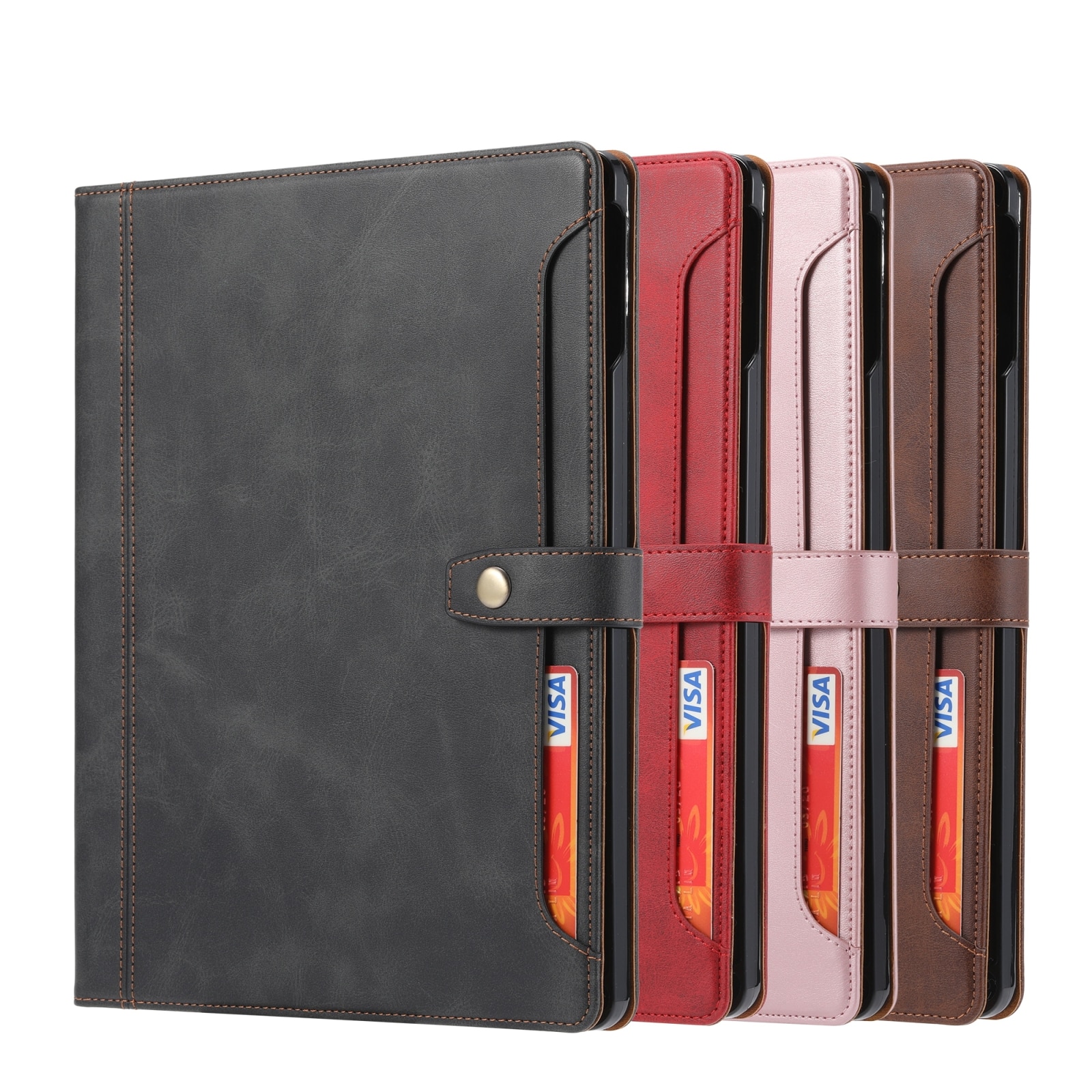 Husa tableta compatibila cu iPad Air 13 / iPad Pro 12.9, Textura piele de vitel, Capac pliabil dublu, Rosu