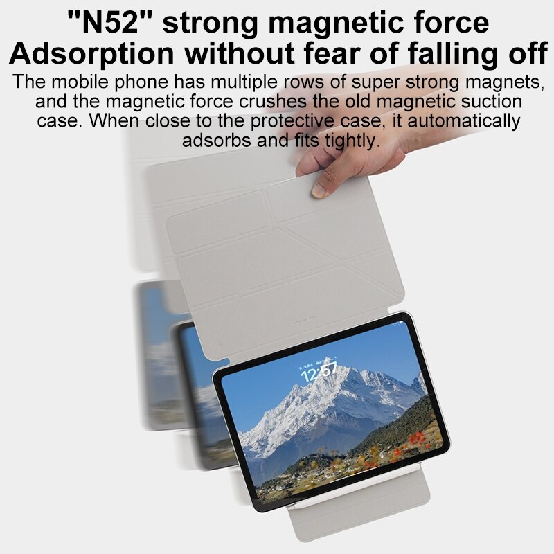 Husa tableta compatibila cu iPad Pro 11 2024, Magnetic Closure, Double-sided Clip, Gri deschis