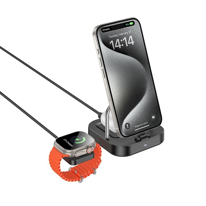 Hoco 3 az 1-ben vezeték nélküli töltő, Apple Watch/iPhone/Airpods készülékekkel kompatibilis, 3A 5W, CQ16A, fekete