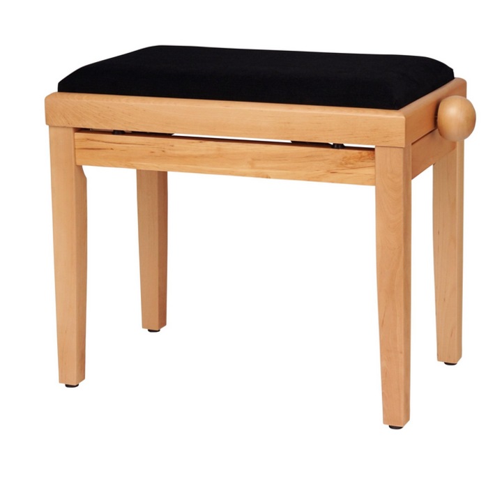 Scaun Pian Classic Cantabile, Natural cu Capac Negru, Dimensiuni 55x32cm, Inaltime Reglabila 47-56cm