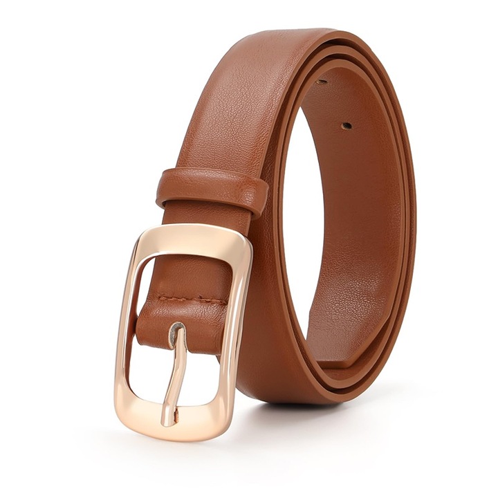 Női öv, Fudisenn®, Valódi bőr öv vintage / retró megjelenéssel, állítható, rugalmas, szoknyához, nadrághoz, lekerekített téglalap alakú csattal, aranyozott fémből, univerzális méret, 105