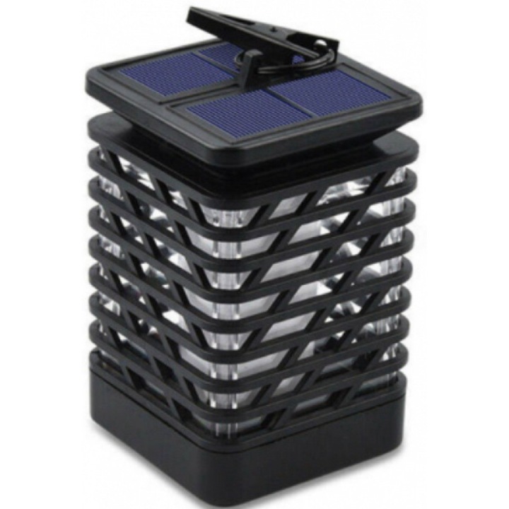 Lampa Solara HOZRO, Tip Flacara, Design Elegant, 90x90x145mm, Material ABS Durabil, Baterie Reincarcabila 1500mAh, Temperatura Culoare 1400K-1600K, Efect de Flacara Realist, Negru