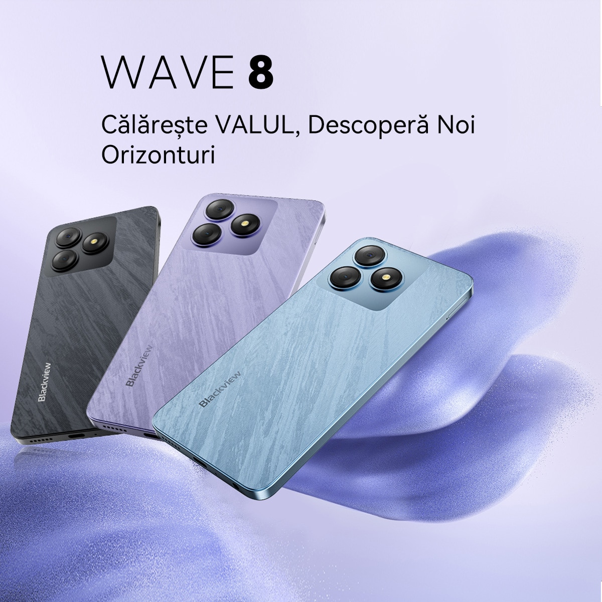Telefon mobil Blackview WAVE 8, 4G, 6.56" HD+, 4G Octa-Core, 13MP+8MP AI Camera 5000mAh/10W Cell Phone, 12GB Ram(4GB + 8GB / 2TB), 128GB Rom, Android 15, 5000mAh, GPS/Fingerprint/Face ID, Violet