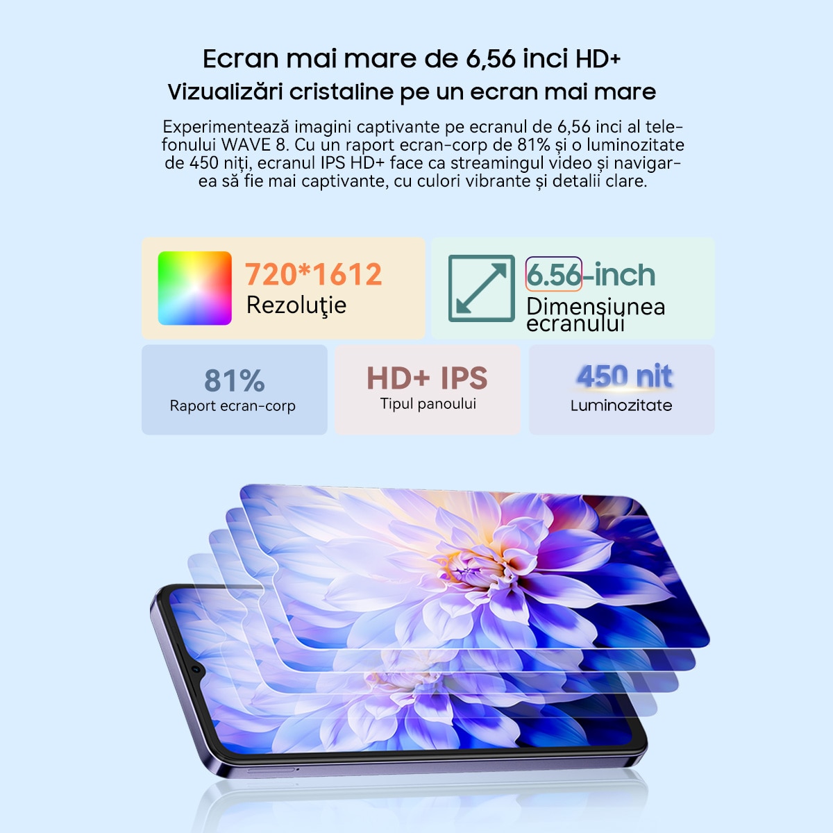 Telefon mobil Blackview WAVE 8, 4G, 6.56" HD+, 4G Octa-Core, 13MP+8MP AI Camera 5000mAh/10W Cell Phone, 12GB Ram(4GB + 8GB / 2TB), 128GB Rom, Android 15, 5000mAh, GPS/Fingerprint/Face ID, Violet