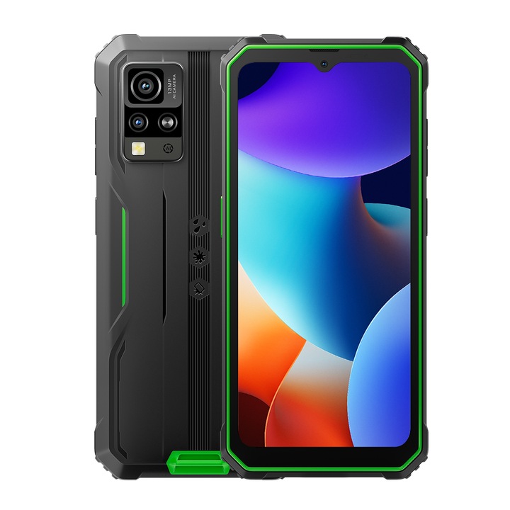 Смартфон Blackview BV4800 Pro, 4G, 12GB Ram (4GB + 8GB разширяема), 128GB, 6.56'' HD+, Android 14, 5180mAh, прахоустойчив/падоустойчив/водоустойчив, отключване с пръстов отпечатък/Face ID/NFC, зелен