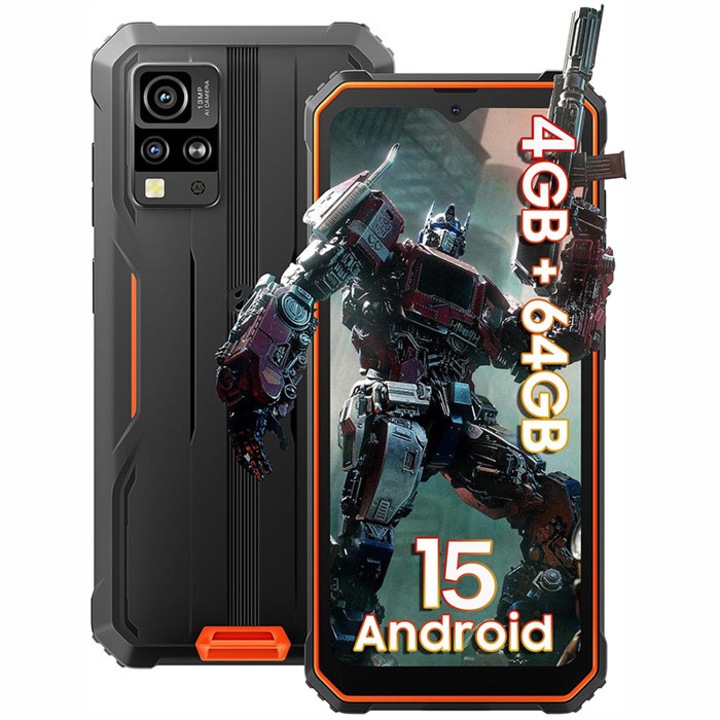 Смартфон Blackview BV4800 SE, 4G, прахоустойчив/падоустойчив/водоустойчив, 12GB Ram (4GB + 8GB разширяема), 128GB, Android 15, 5100mAh, NFC, оранжев