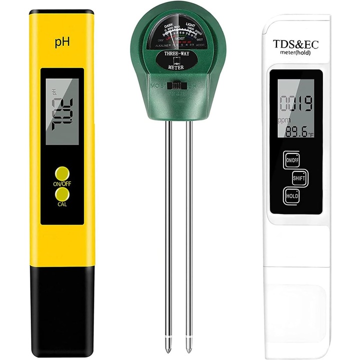 3 az 1-ben TDS, pH- és páratartalom-mérő, bibubibu, fehér, 15,4x3 cm