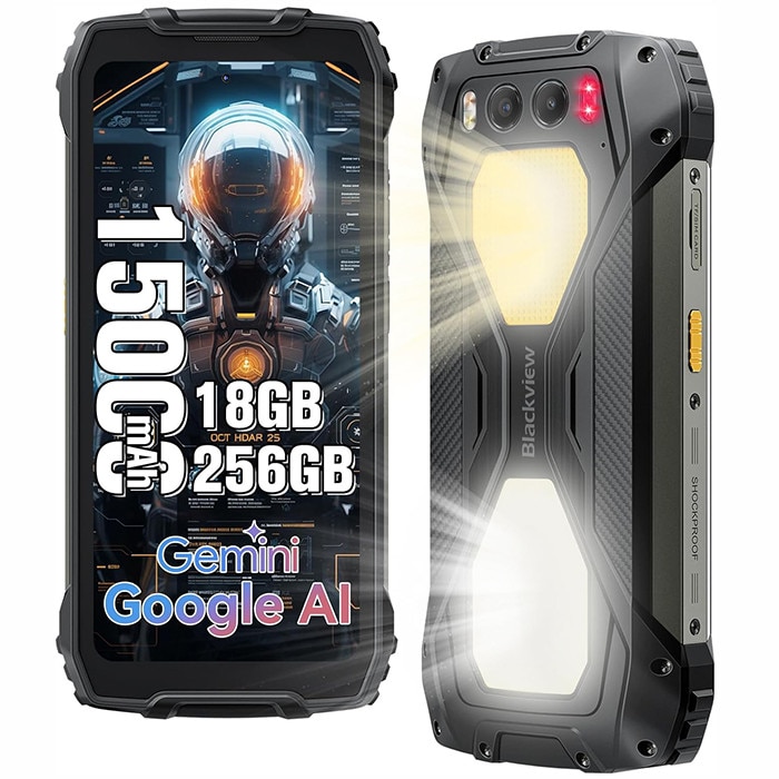 Telefon mobil Blackview BV7300, 18GB Ram(6GB + 12GB extensibili), 256GB, 8 nuclee, 6.67'', Android 14, 15000mAh, Rezistent la praf/anti-picatura/impermeabil, Deblocare amprenta/Fata ID/NFC, Negru