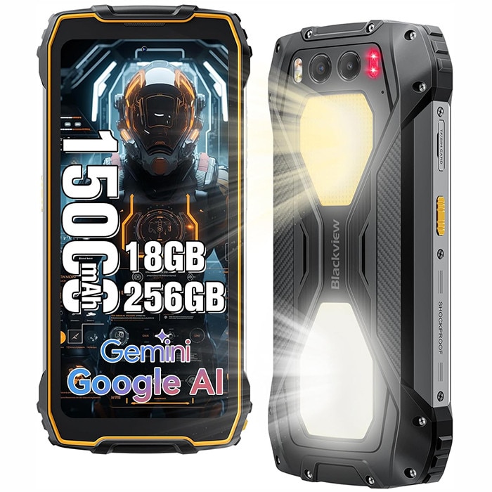 Telefon mobil Blackview BV7300, 4G, 18GB Ram(6GB + 12GB extensibili), 256GB,8 nuclee, 6.67'' HD+, Android 14, 15000mAh, Rezistent/anti-picatura/impermeabil, Deblocare amprenta/Fata ID/NFC, Portocaliu