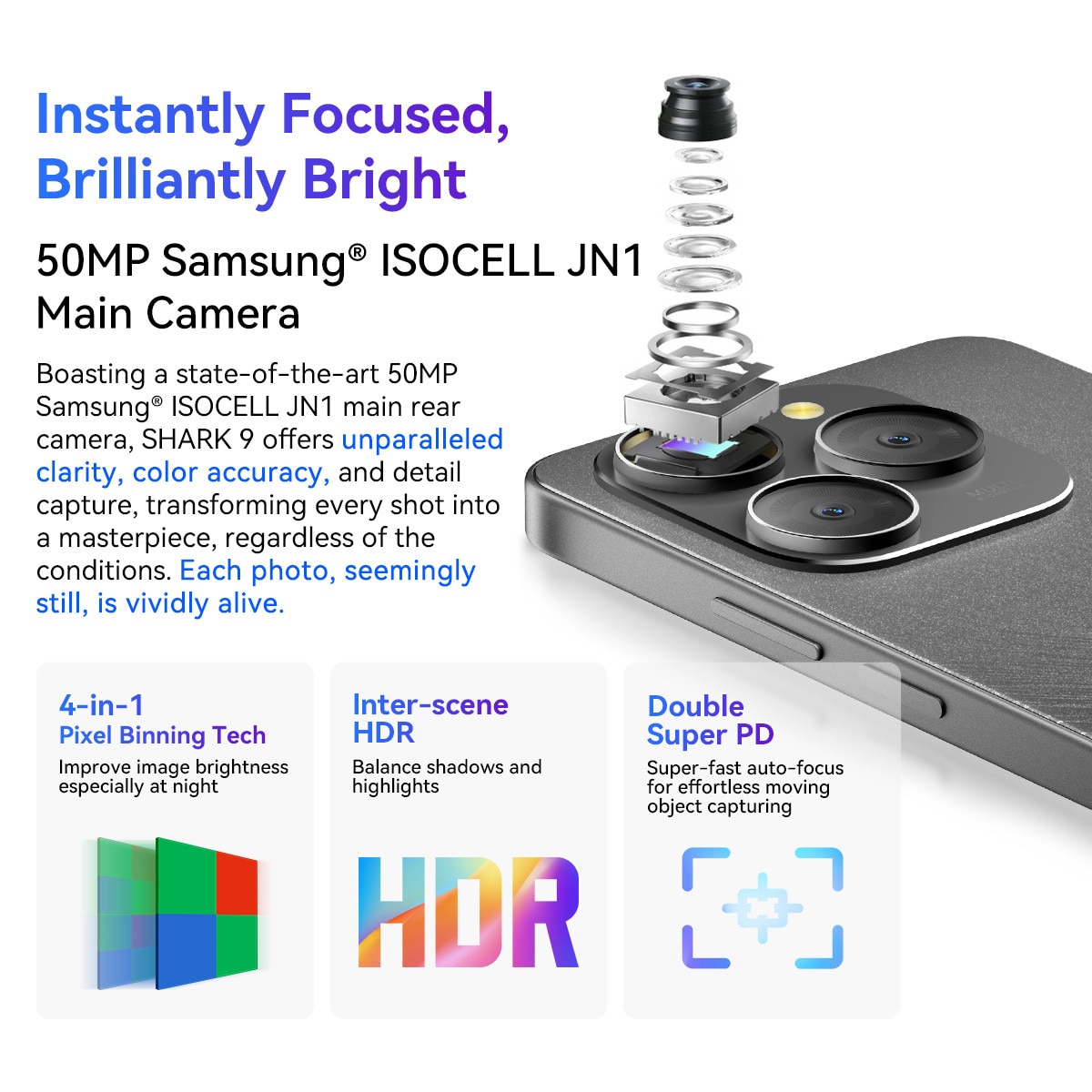 Telefon mobil Blackview Shark 9, 5G, 24GB Ram(8GB + 16GB/2TB), 256GB, 50MP+8MP, Octa-Core Android 14, 5000mAh/18W Cell Phone, 6.67" HD+, GPS/Fingerprint/Face ID Mobile Phones, Albastru